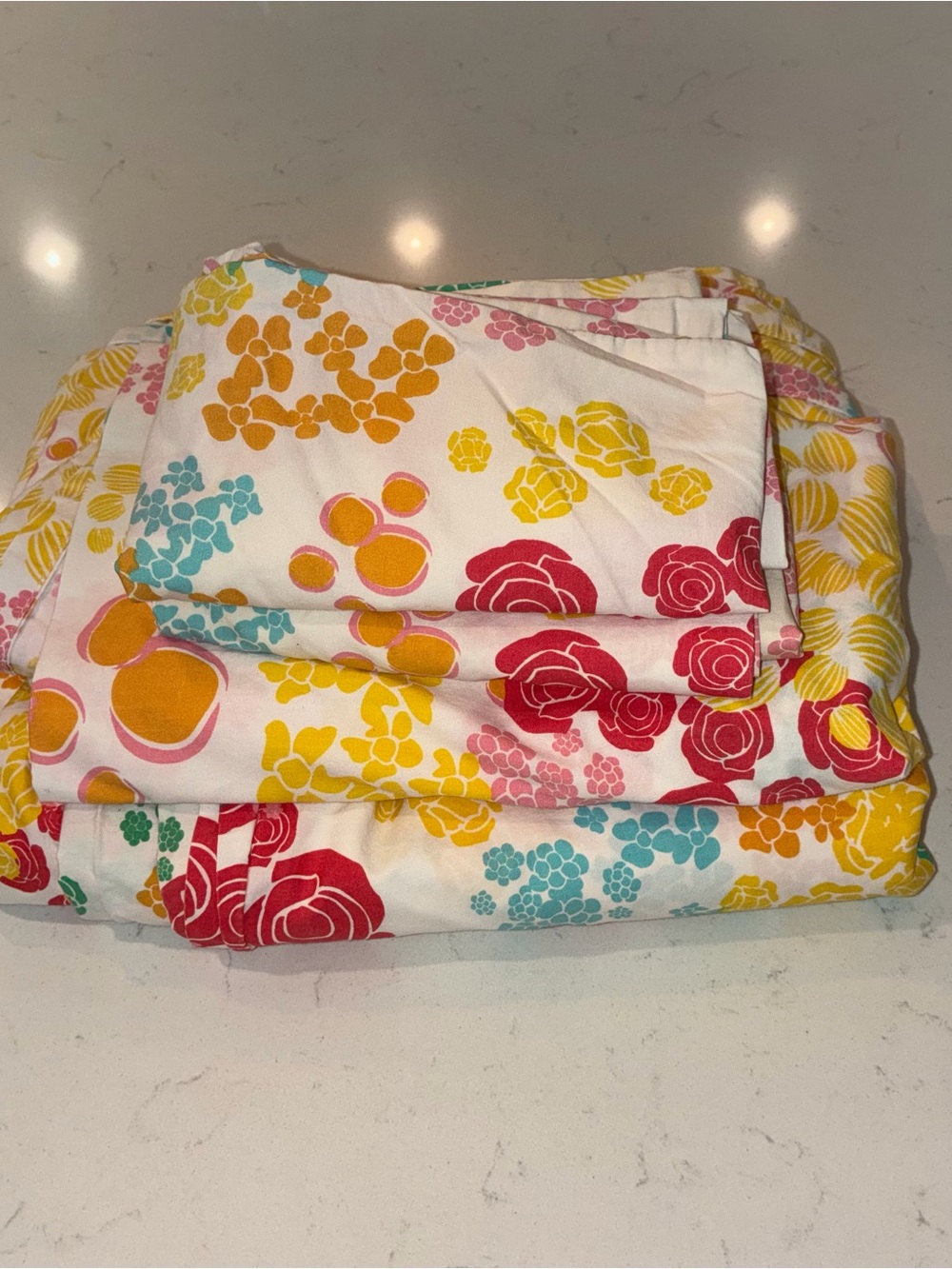 Land Of Nod Floral Cotton 2) flat sheets & pillowcases Red Yellow Pink